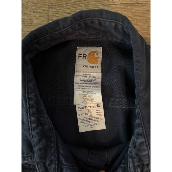 Carhartt Mens Blue Flame Resistant Pearl Snap Long Sleeve Shirt Size 2XL 101572 - Picture 3 of 3